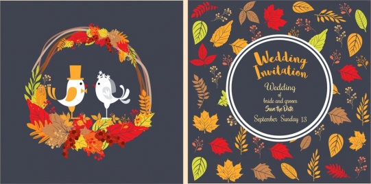 wedding card background autumn icons colorful ornament