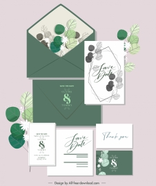 wedding card decor elements retro elegant handdrawn leaves