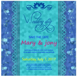 wedding card design on blurred blue background