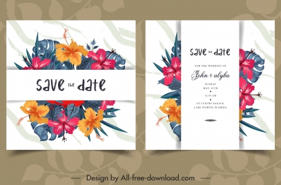 wedding card template classical colorful hibiscus decor