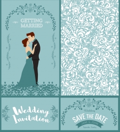 wedding card template groom bride icons classical design