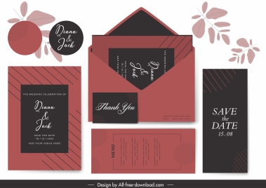 wedding card templates dark black red classic decor