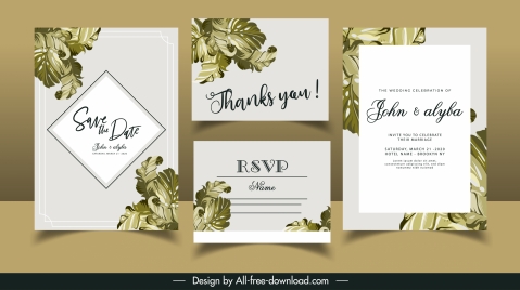 wedding card templates elegant classical leaves decor