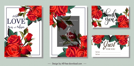 wedding card templates elegant classical red roses decor