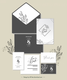 wedding card templates handdrawn classic floral decor
