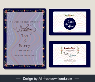 wedding card templates sparkling dynamic curved lines decor