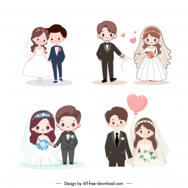 wedding couples design elements collection cute cartoon handdrawn