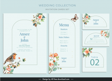 wedding invitation card sets elegant birds flowers decor
