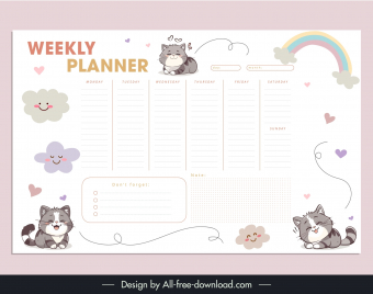 weekly to do list  template cute kitties clouds