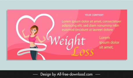 weight loss concept banner fitness woman ribbon heart shape sketch cartoon design
