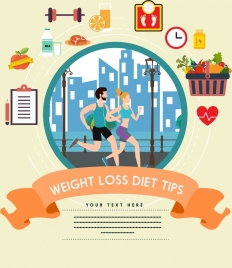 weight loss diet tips banner healthy lifestyle icons