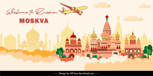 welcome to moskva russian travel banner dynamic silhouette airplane architecture decor