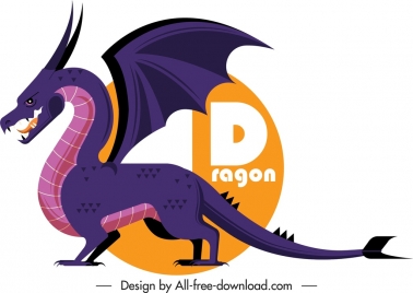 western dragon icon colored cartoon sketch