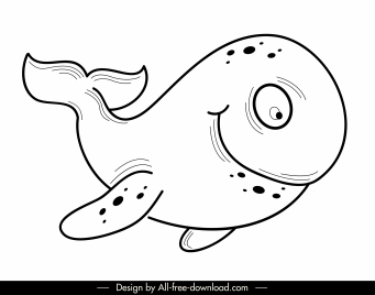 whale icon black white handdrawn sketch cartoon character