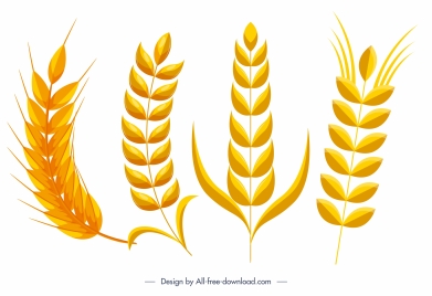 wheat flower icons bright flat yellow sketch