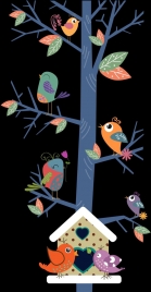 wild birds background colored cartoon design