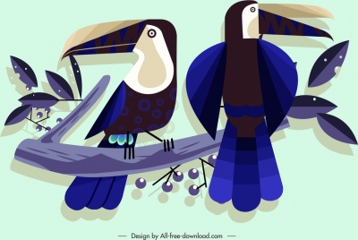 wild birds painting colored classical flat sketch
