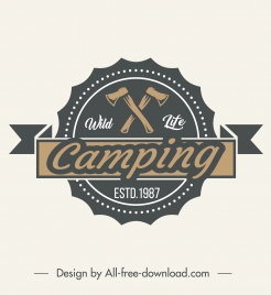 wild camping logotype classical axes ribbon sketch