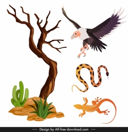wild desert icons tree eagle snake gecko sketch