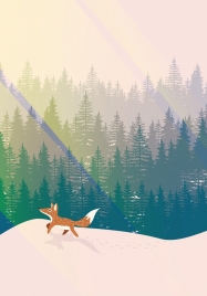 wild life background fox fir tree icons decoration
