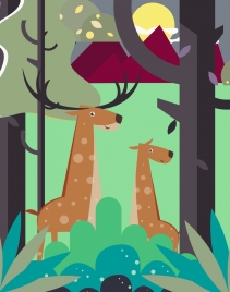 wild life drawing reindeer forest icons cartoon design