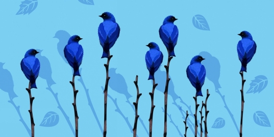 wild life painting blue decor birds trees icons