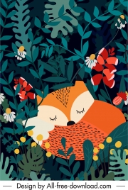 wild life painting sleeping fox forest sketch