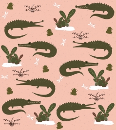 wild nature background crocodile frog icon repeating design