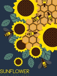 wild nature background sunflower honeybee comb icons decor