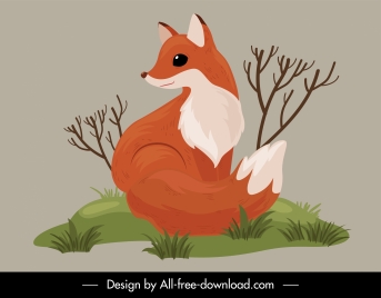 wild nature icon cute fox sketch handdrawn retro