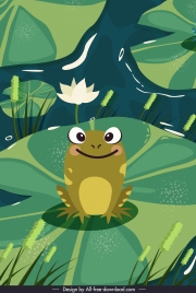 wild nature painting cute frog lotus pond sketch