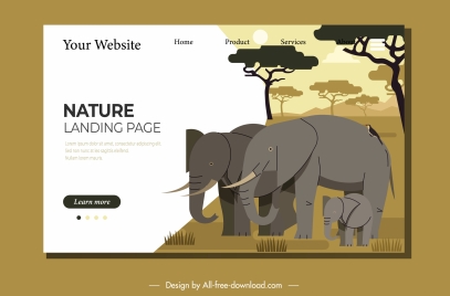 wild nature website template elephant sketch handdrawn flat