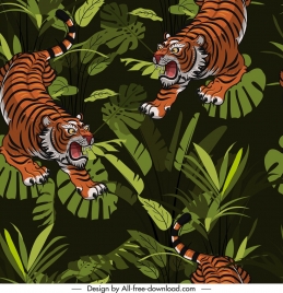 wild tigers painting colored classical design