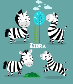 wildlife background cute zebra icon colored cartoon