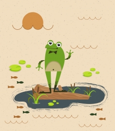 wildlife drawing green frog icons stylized cartoon design