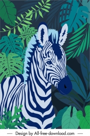 wildlife painting zebra leaves sketch dark classic