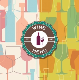 wine advertising background colorful flat bottle glass icons