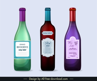 wine bottle icons elegant colored classic flat sketch