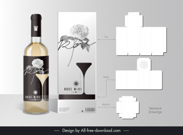 wine bottle packaging template silhouette wineglass flora decor