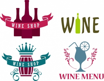 wine logo design elements retro style texts decoration