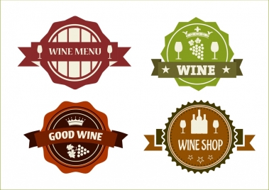 wine logo sets classical style ribbon serrated decoration