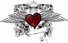 Winged Heart with Scroll tattoo