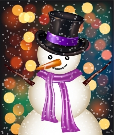 winter backdrop snowman icon shiny colorful bokeh decor