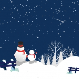 winter background sparkling night sky white snowman ornament