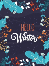 winter banner flowers leaves ornament classical colored design