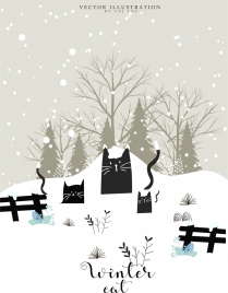 winter card template black cat snow icons
