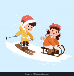 winter design elements dynamic children skiing