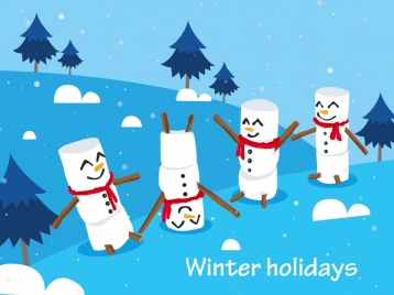 winter holidays background cute snowman icons decor