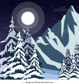 winter landscape background snowy mountain moonlight sketch