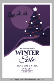 winter sale poster sleighing santa fir tree sketch
